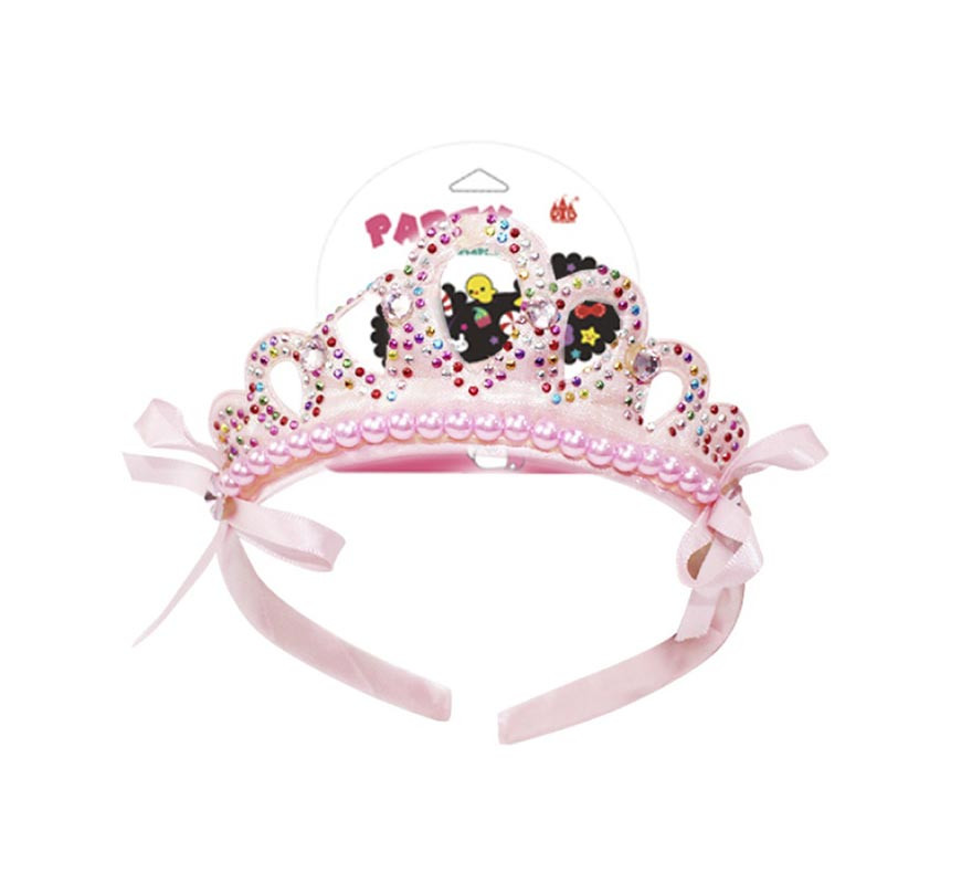 Pink rhinestone princess crown with bows