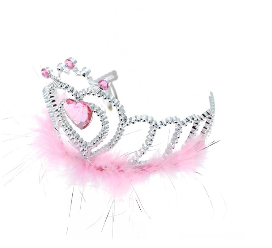 Pink Heart Princess Crown with feathers