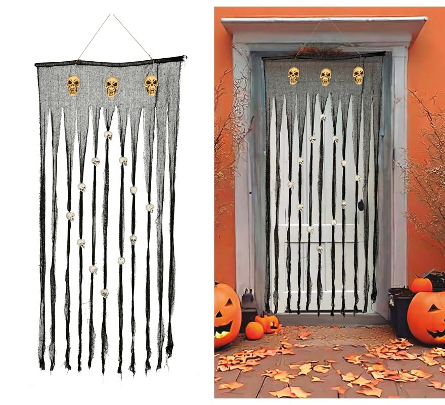 Cortina Cinza com Caveiras 90X180 Cm