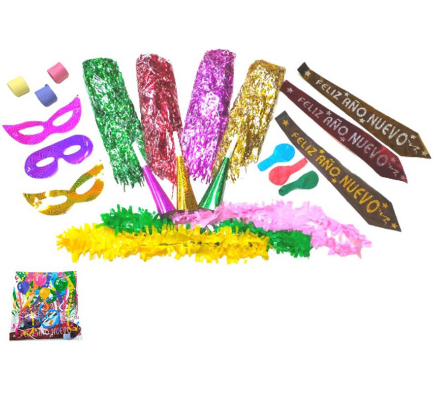 Classic Wig Party Favors for New Year's Eve in a metallic bag. Bag + 7 pieces