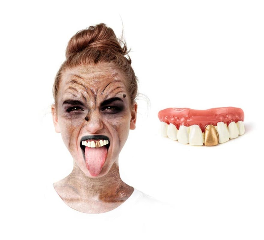 FX white denture with gold tooth FX white denture with gold tooth
