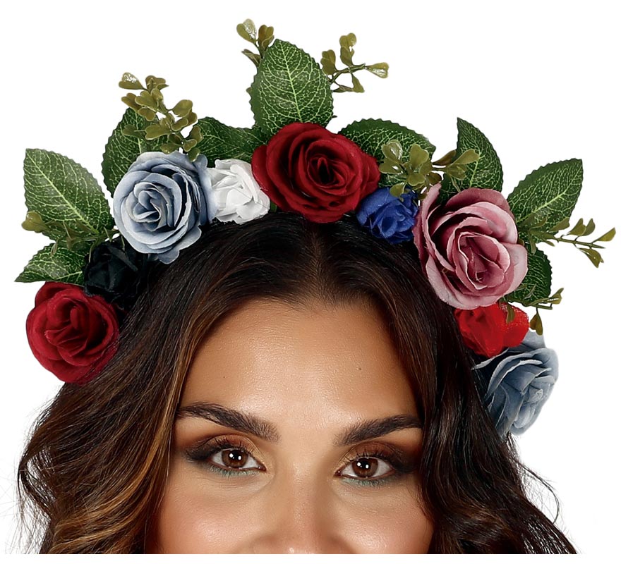 Headband with Flowers and Leaves