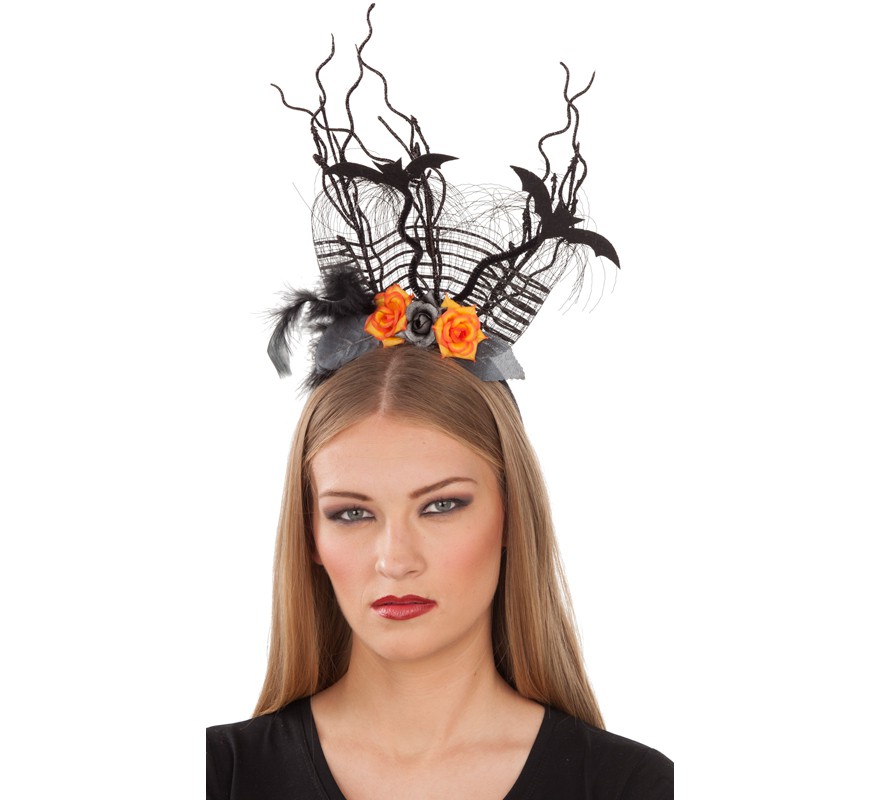 Diadema com morcegos e flores Diadema com morcegos e flores