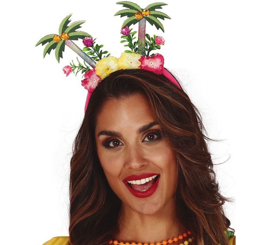 Diadema com palmeiras e flores