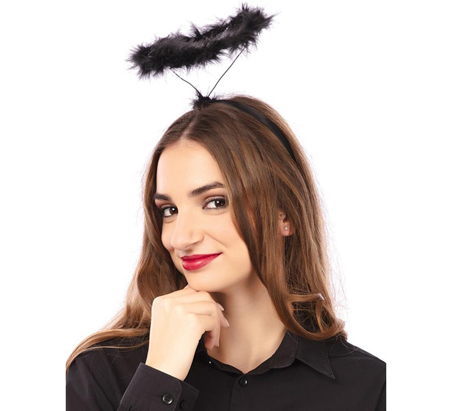 Tiara anjo preto com auréola 15x7cm