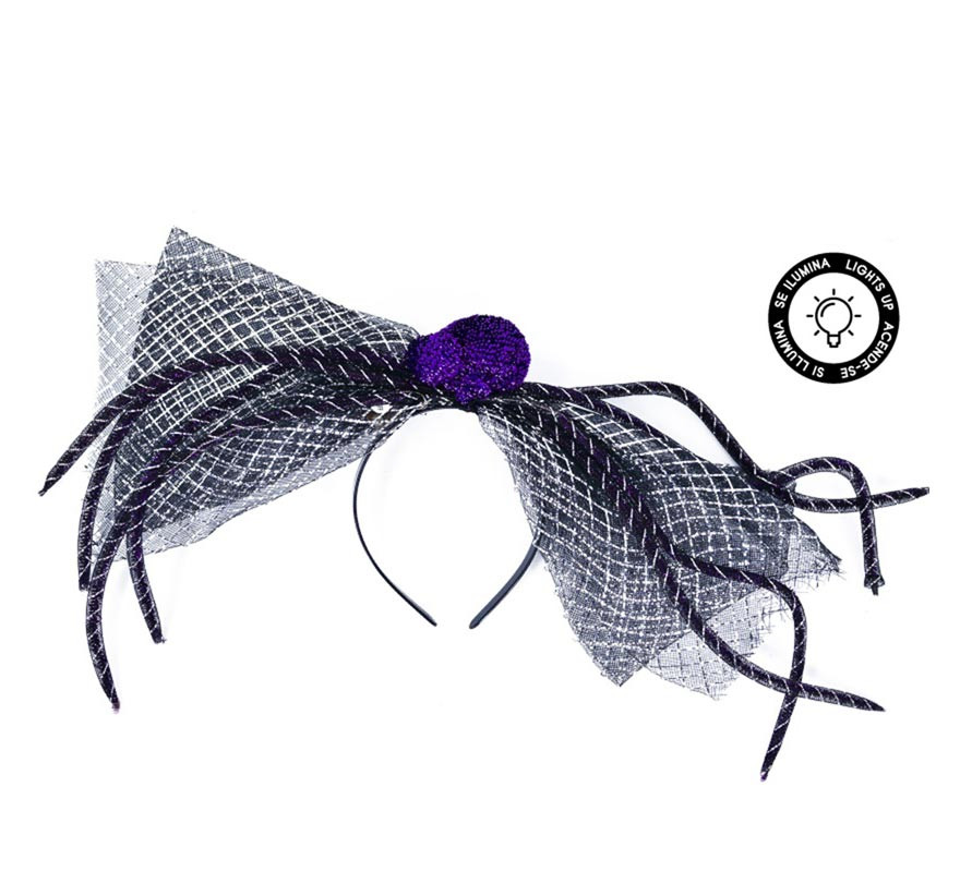 Tiara de aranha preta e roxa com luz