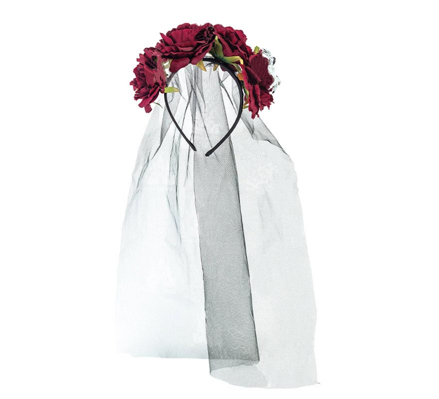 Catrina headband with pink flowers with veil