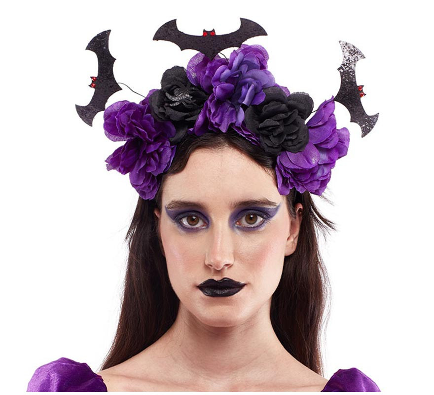 Purple Catrina headband with bats Purple Catrina headband with bats