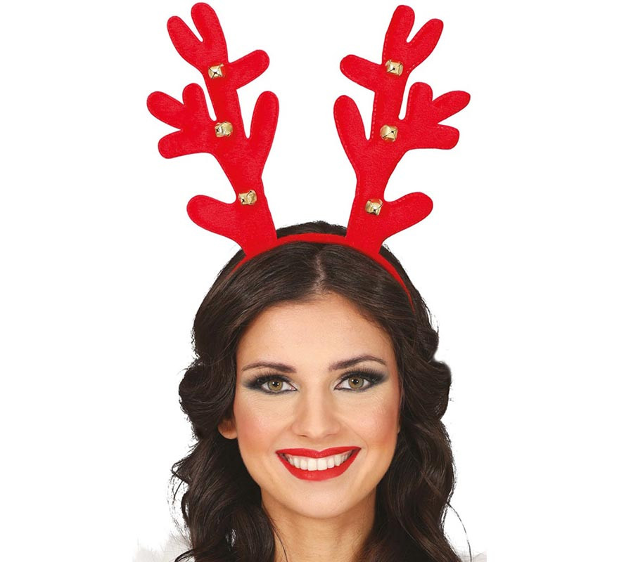 Tiara de chifres de rena vermelha com Jingle Bells