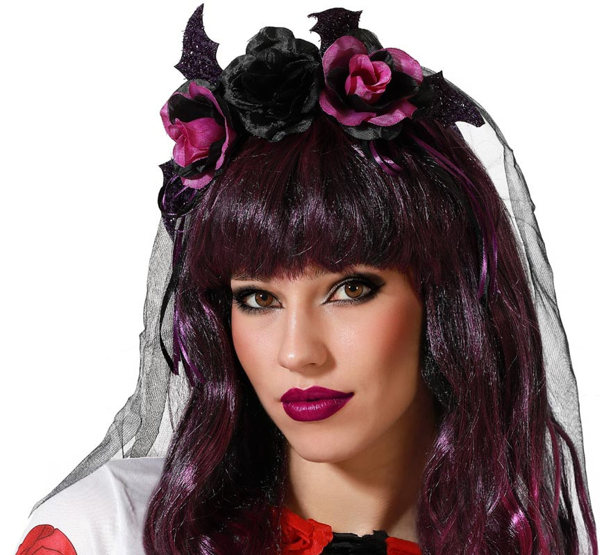 Tiara de flor preta e roxa