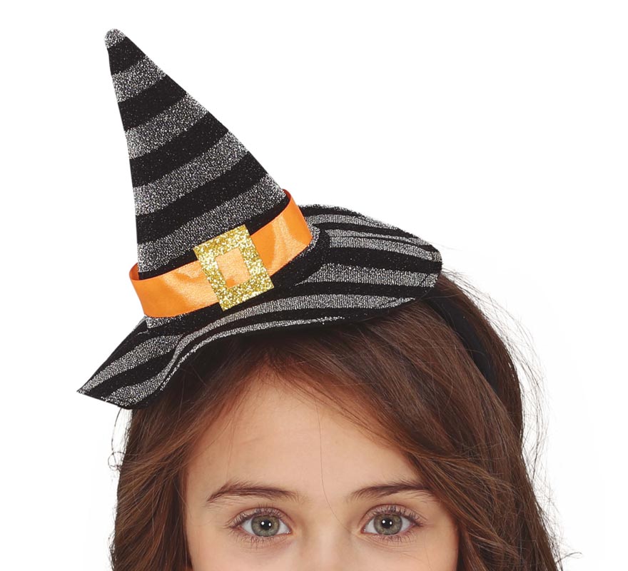 Tiara prata / preta para chapéu de bruxa