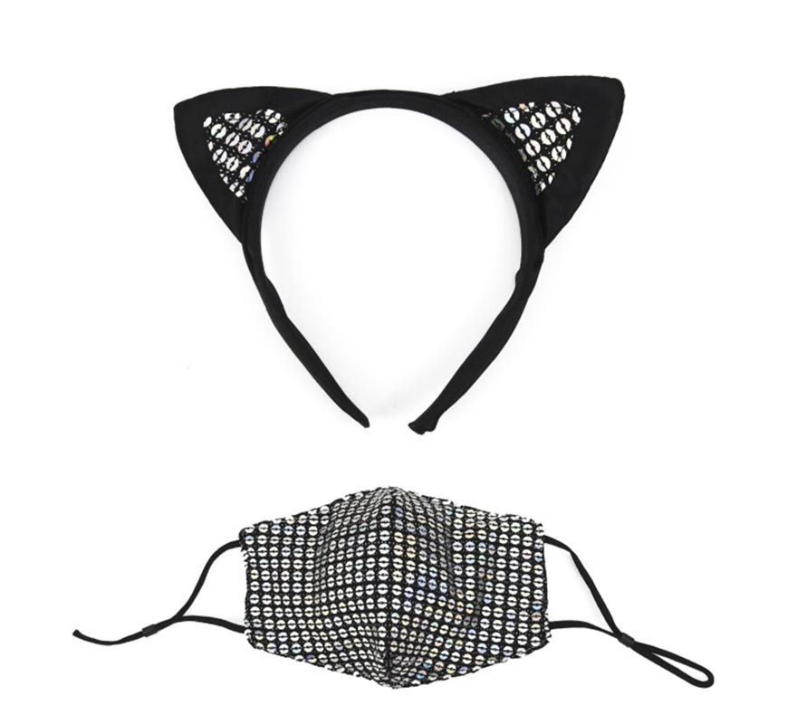 Tiara com orelhas de gato e máscara Tiara com orelhas de gato e máscara