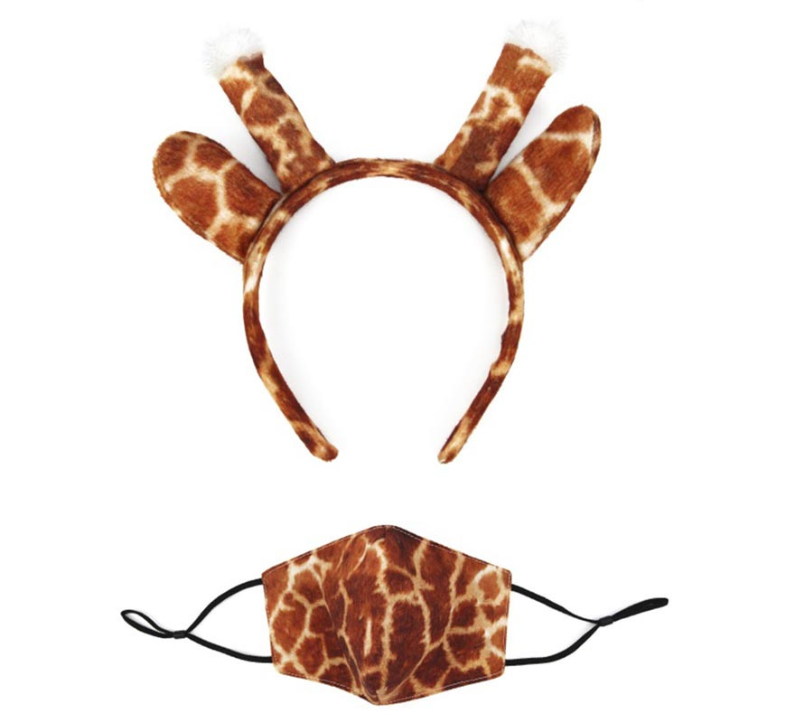Tiara com orelhas de girafa e máscara