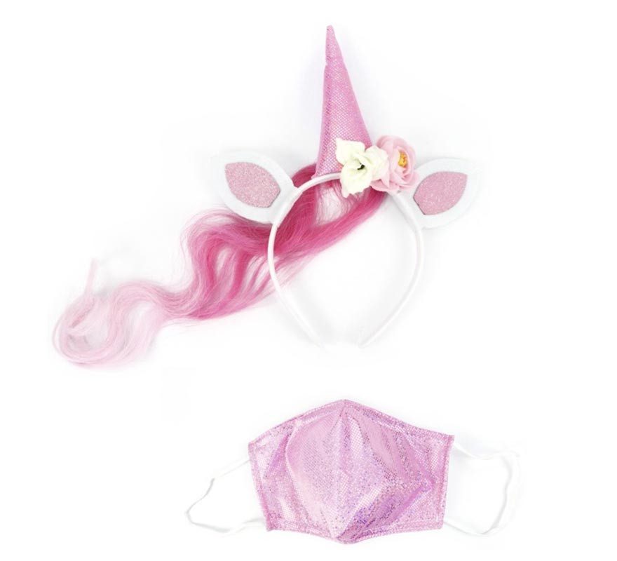 Pink Unicorn Ear Headband with Mask