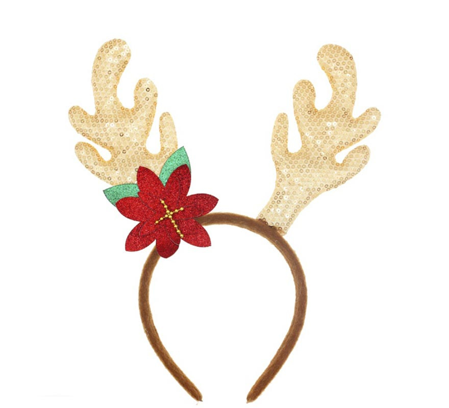 Tiara de rena dourada com lantejoulas