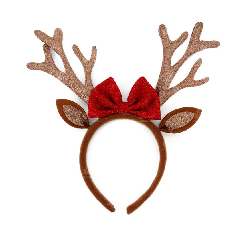 Tiara de rena marrom com laço vermelho Tiara de rena marrom com laço vermelho