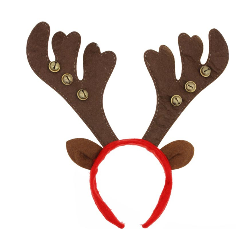 Tiara de rena marrom e vermelha com bolas douradas