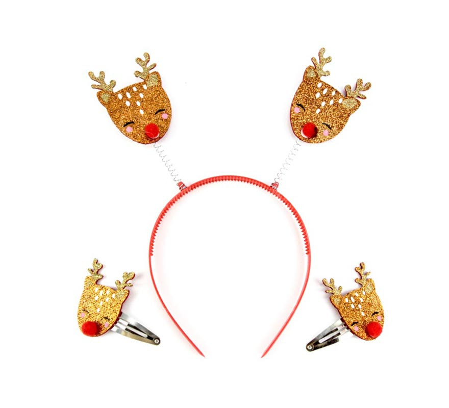 Tiara de rena marrom com ganchos