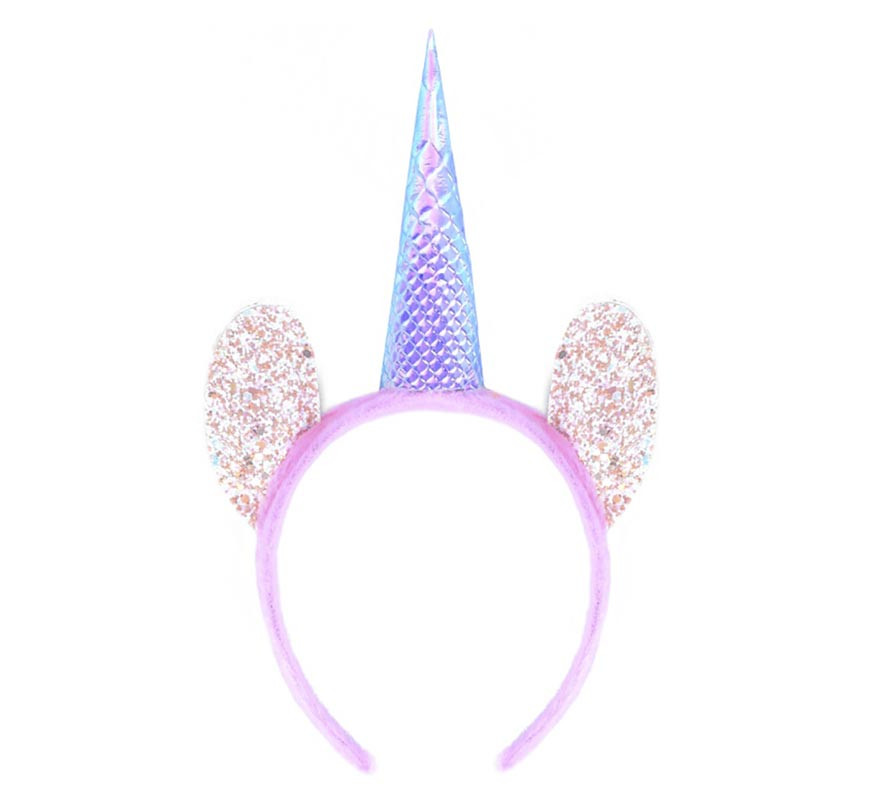 Tiara de unicórnio azul e orelhas brilhantes