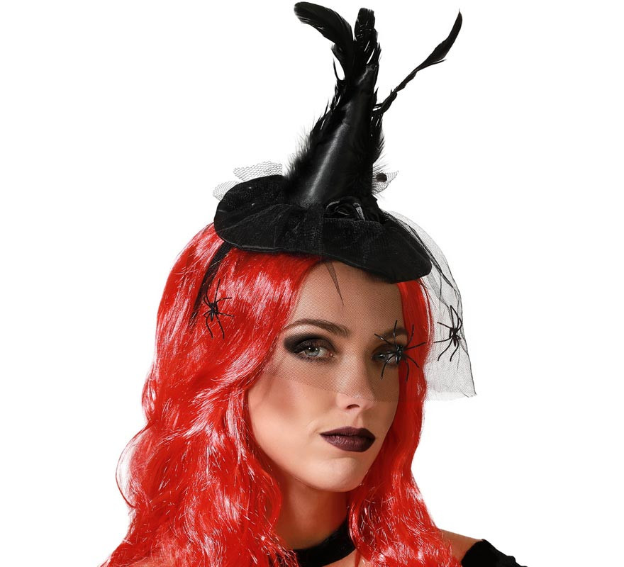 Mini Black Feather Witch Hat Headband
