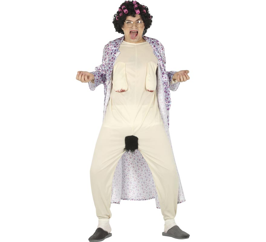 Fato de velhinha ou de avó com surpresa para homem