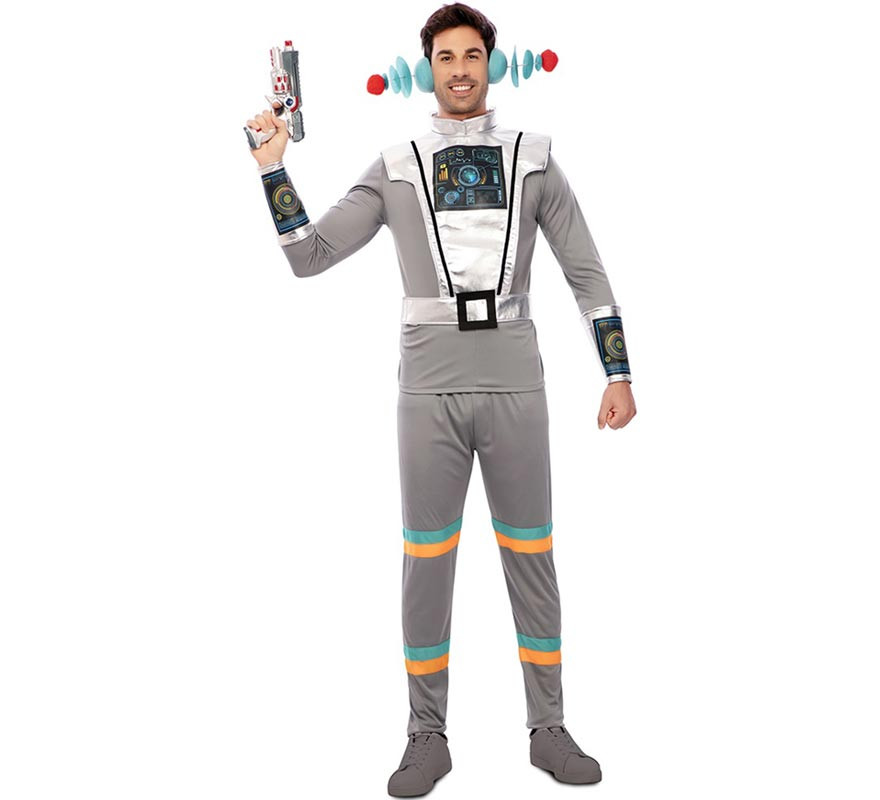 Fato de agente espacial cinza com pulseiras para homem