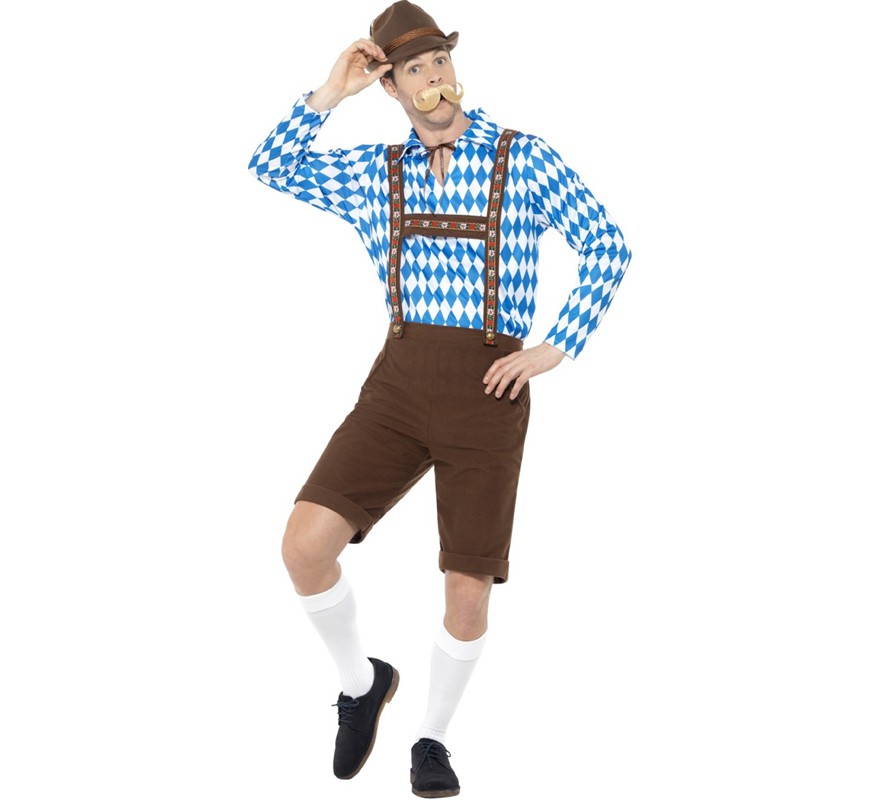 Fato de alemão tradicional azul e marrom para homem