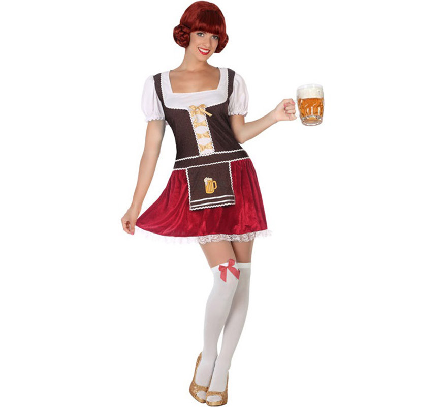 Traje feminino de veludo branco e vermelho alemão