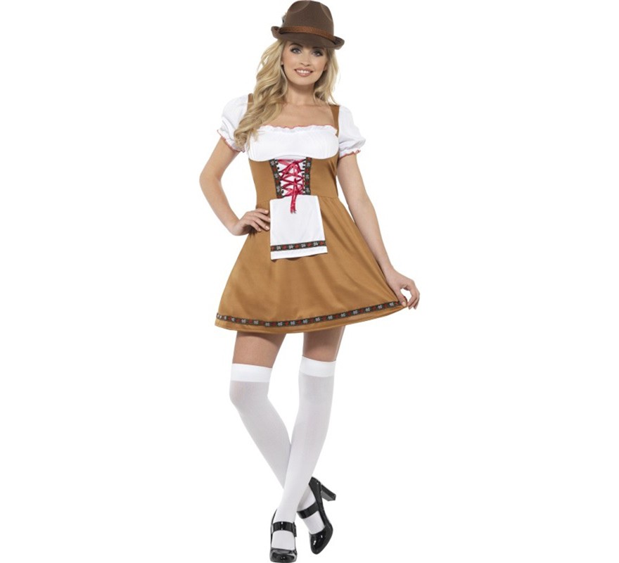 Traje tradicional alemão marrom e branco para mulher Traje tradicional alemão marrom e branco para mulher