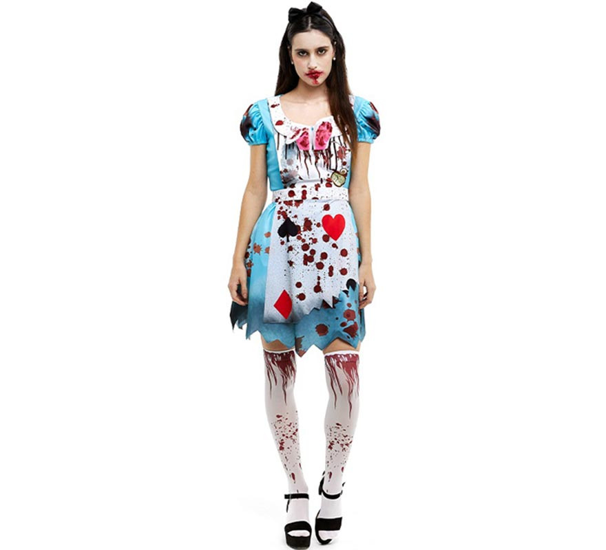 Fantasia de Alice Zombie vestido azul clássico para mulheres