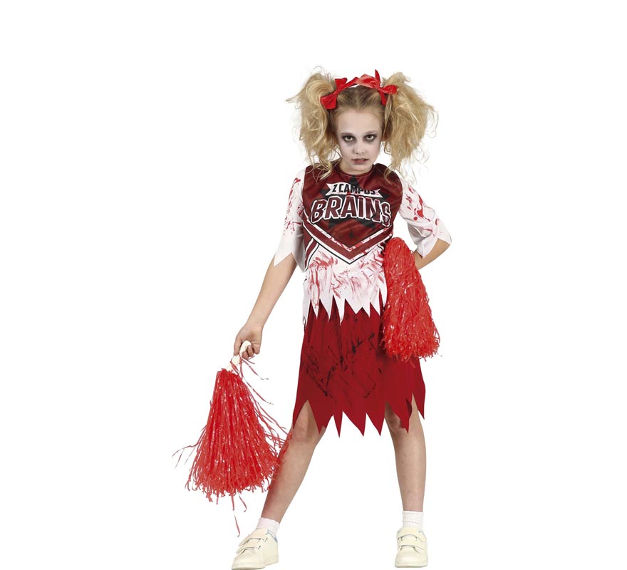 Red and White Zombie Cheerleader Costume for Girls