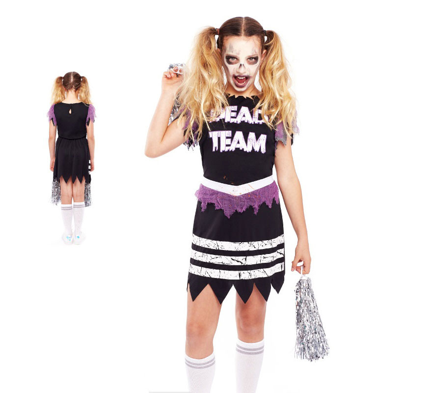 Fato de líder de torcida zumbi preta para menina