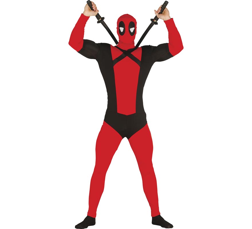 Fato de anti-herói vermelho e preto para homens