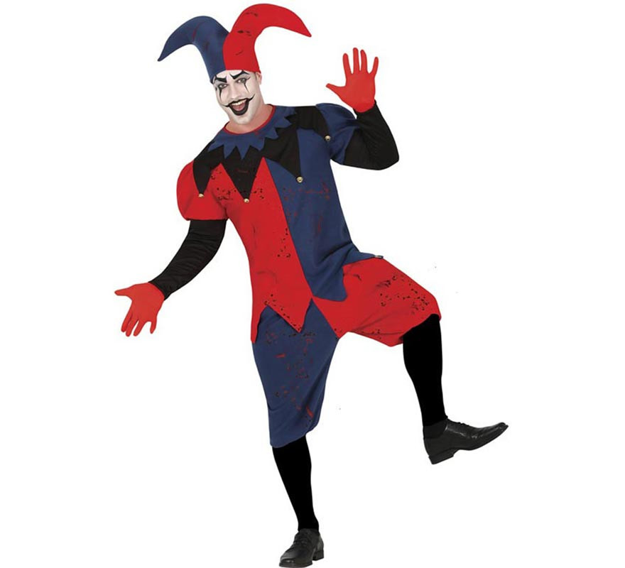 Red and blue Evil Harlequin costume for men