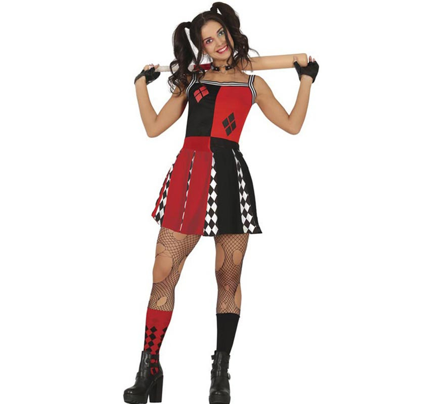 Fato de Cheerleader Arlequina em vestido para mulher