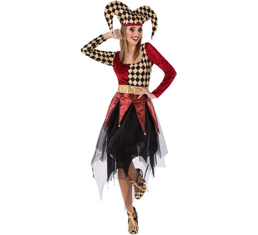 Fato de arlequim vermelho para mulher