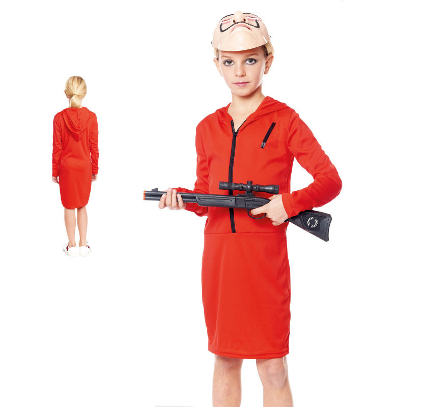 Fato de ladrão com vestido vermelho para menina