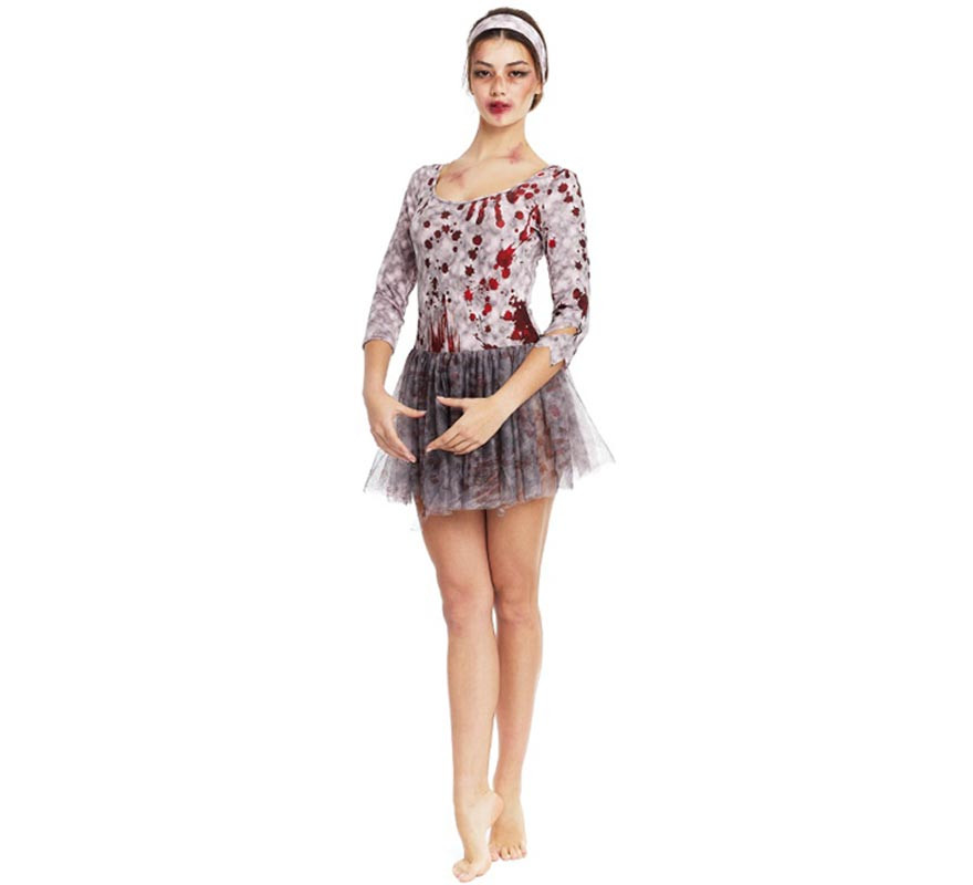 Women's Grey Zombie Dancer Costume with Headpiece