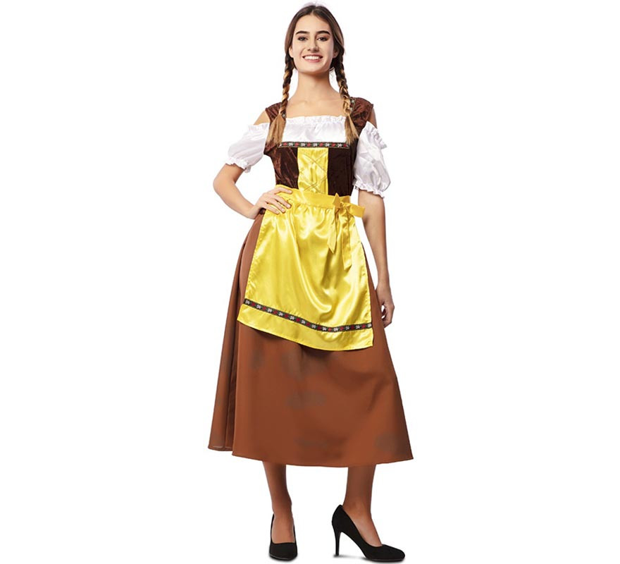 Fato clássico da Baviera castanho e amarelo para mulher