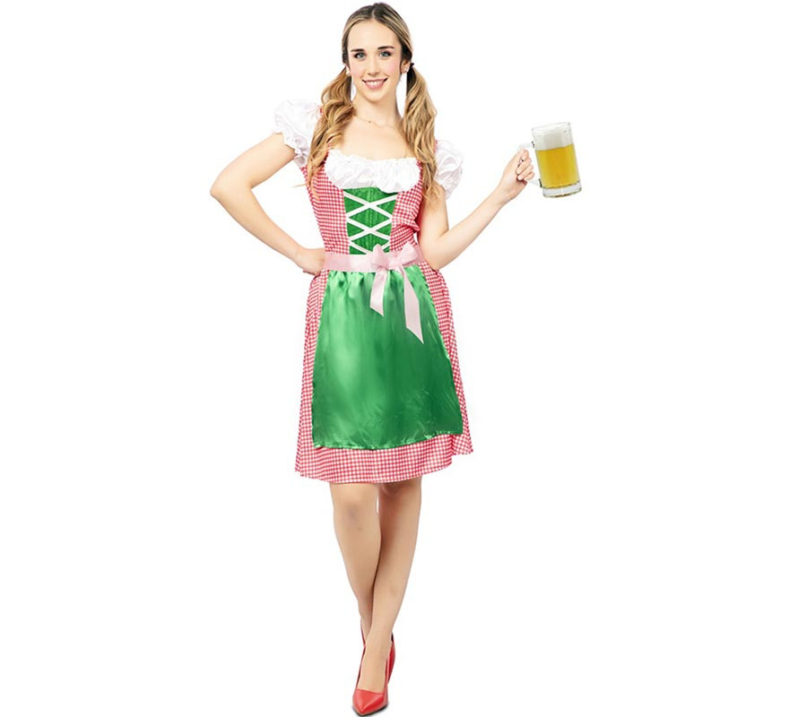 Traje bávaro vestido rosa e verde para mulher