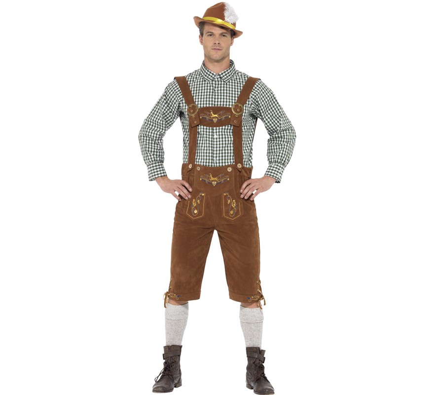 Traje tradicional da Baviera marrom com Lederhosen para homem