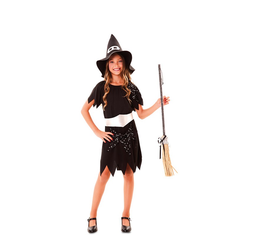 Fato de bruxa branca e preta para menina