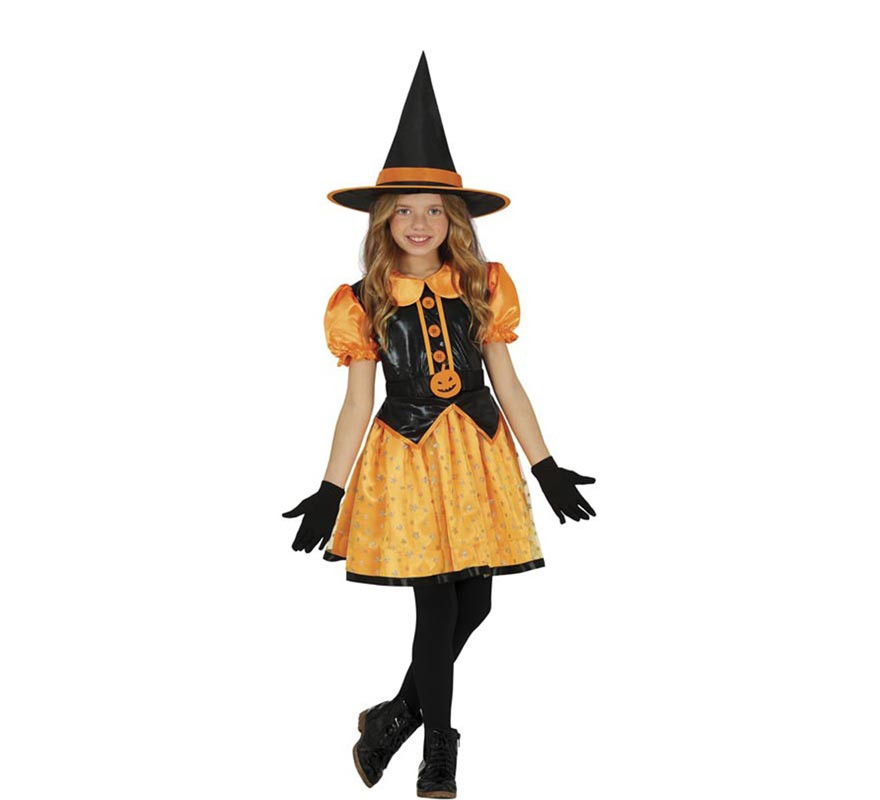 Orange Shiny Witch Costume for Girl
