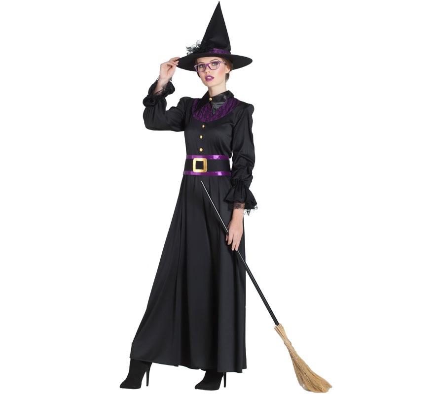 Fato de bruxa roxa clássica para mulher