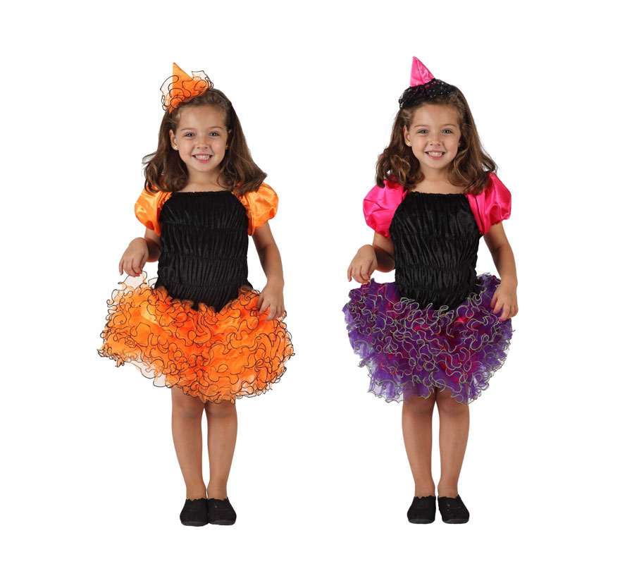 Fato de bruxa com saia plissada para menina em 2 cores e vários tamanhos