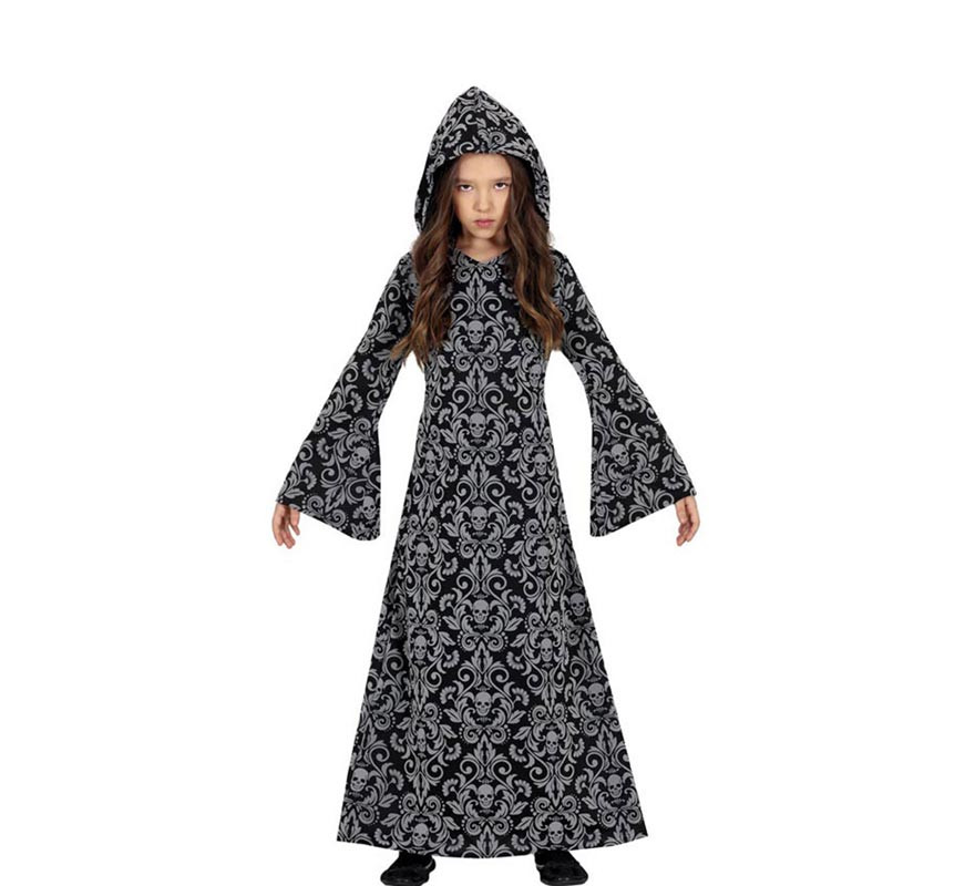 Fato de bruxa com capuz preto para menina