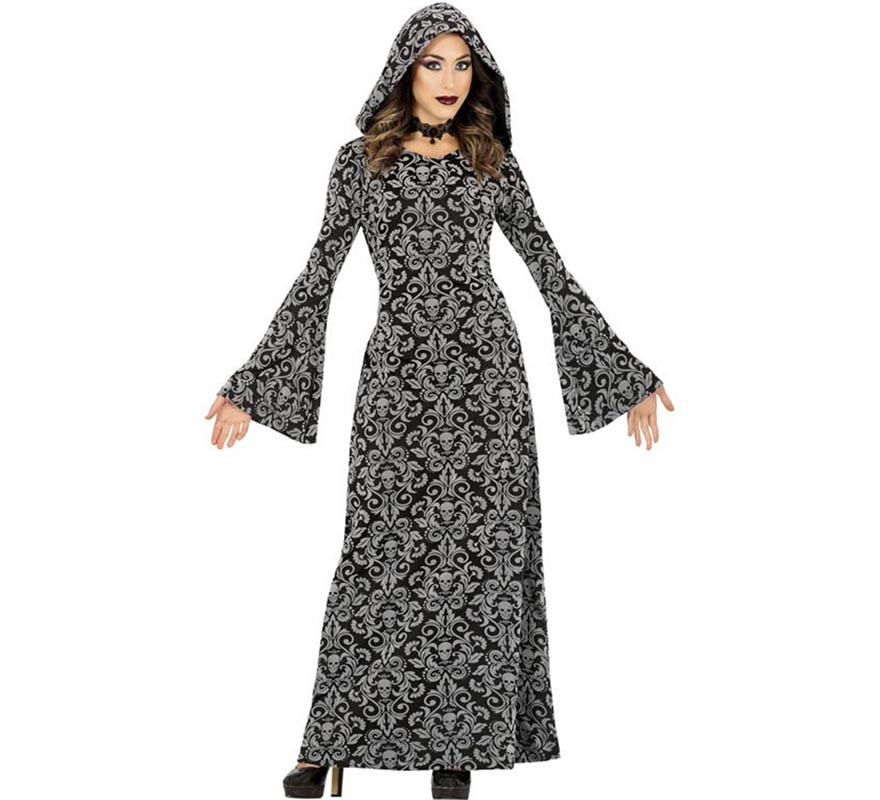 Fato de bruxa com capuz prateado para mulher Fato de bruxa com capuz prateado para mulher