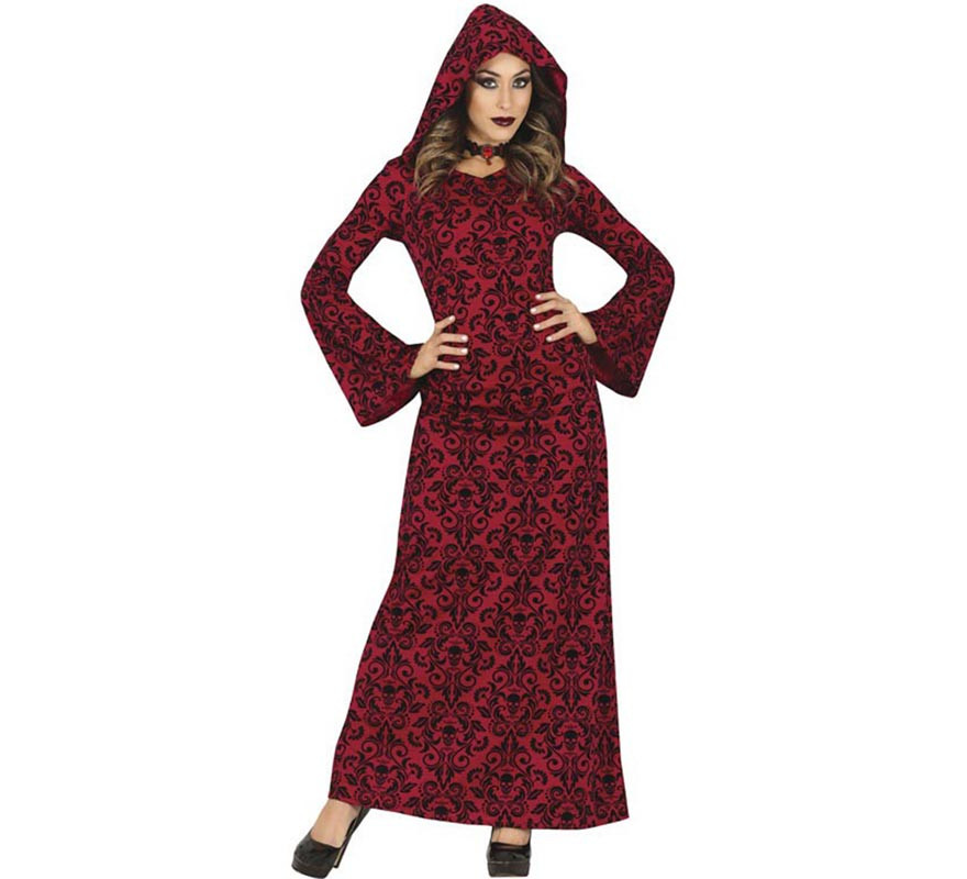 Fato de bruxa com capuz vermelho para mulher