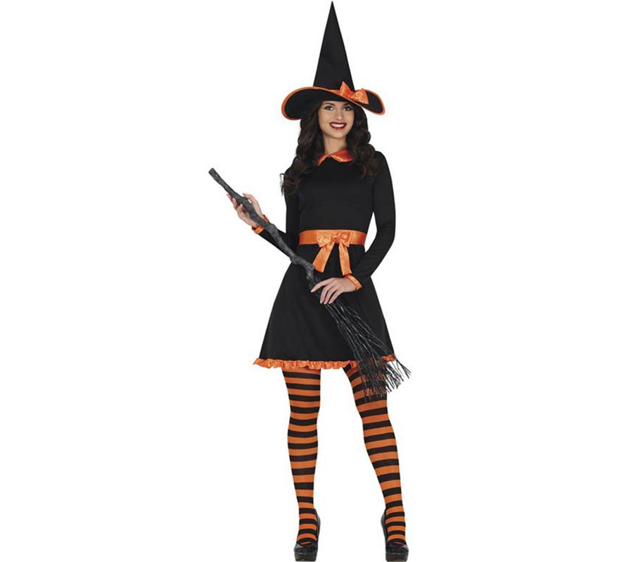 Orange witch costume with bow for women