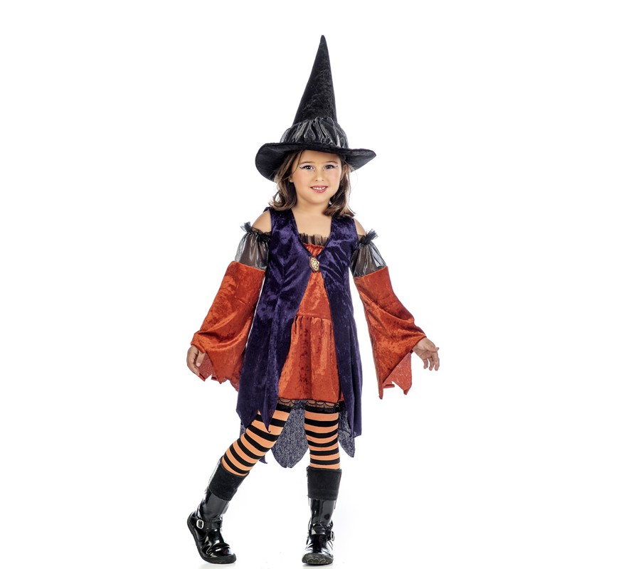 Fato de bruxa laranja para menina